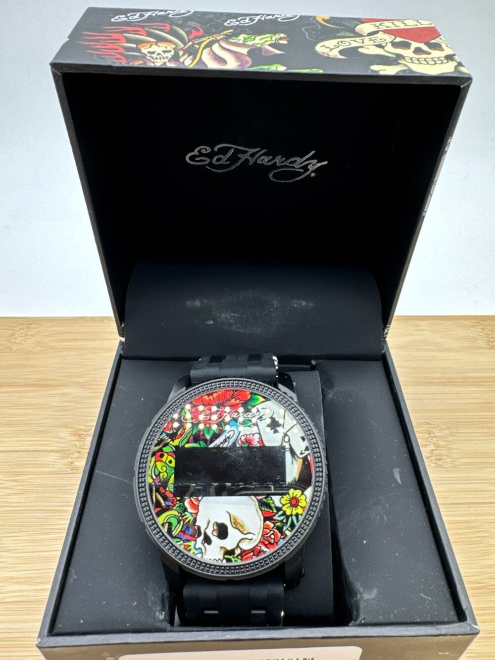 Ed Hardy Ed Hardy Skull Men's Quartz Movement Black Printed Digital Watch